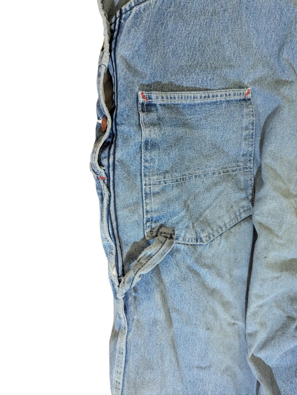 Vtg. Round House Light Blue Denim Overalls Authentic Kansas Farmer Thrashed - Picture 9 of 11